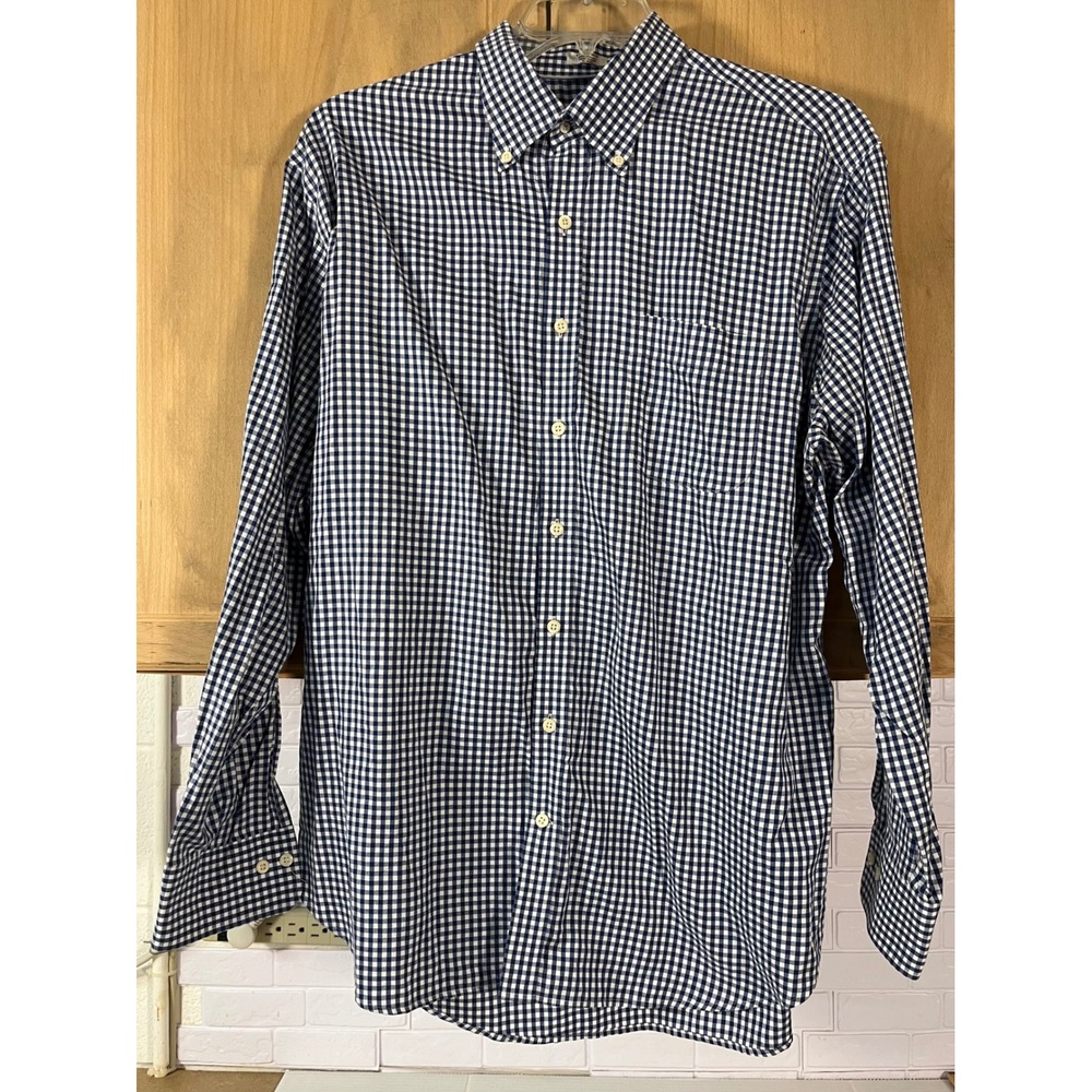 Peter Millar Button Down Shirt Mens XL Blue Gingham Easy Care Long Sleeve